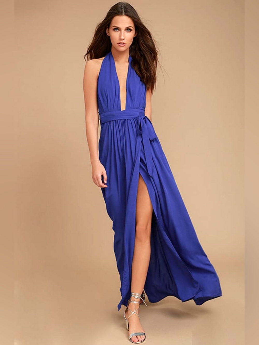 Lulus Magical Movement Royal Blue Wrap Maxi Dress S